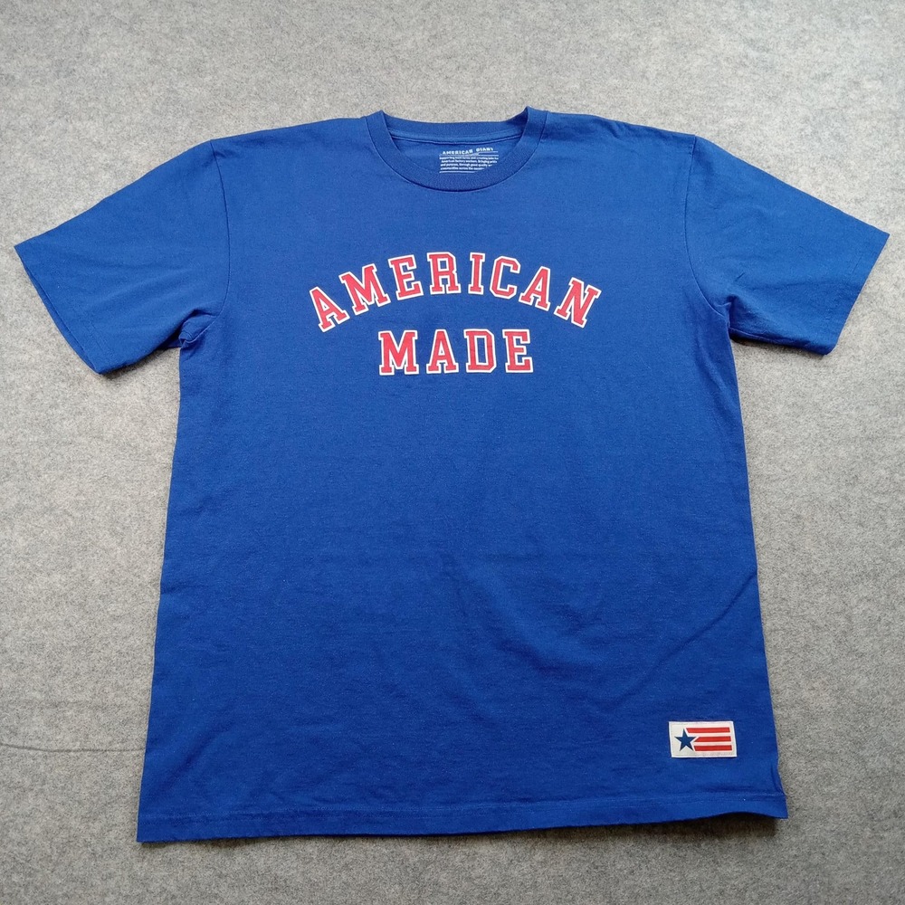 American Giant Shirt Mens XL Blue Flag Graphic Tee‎ Crewneck SS Made In USA